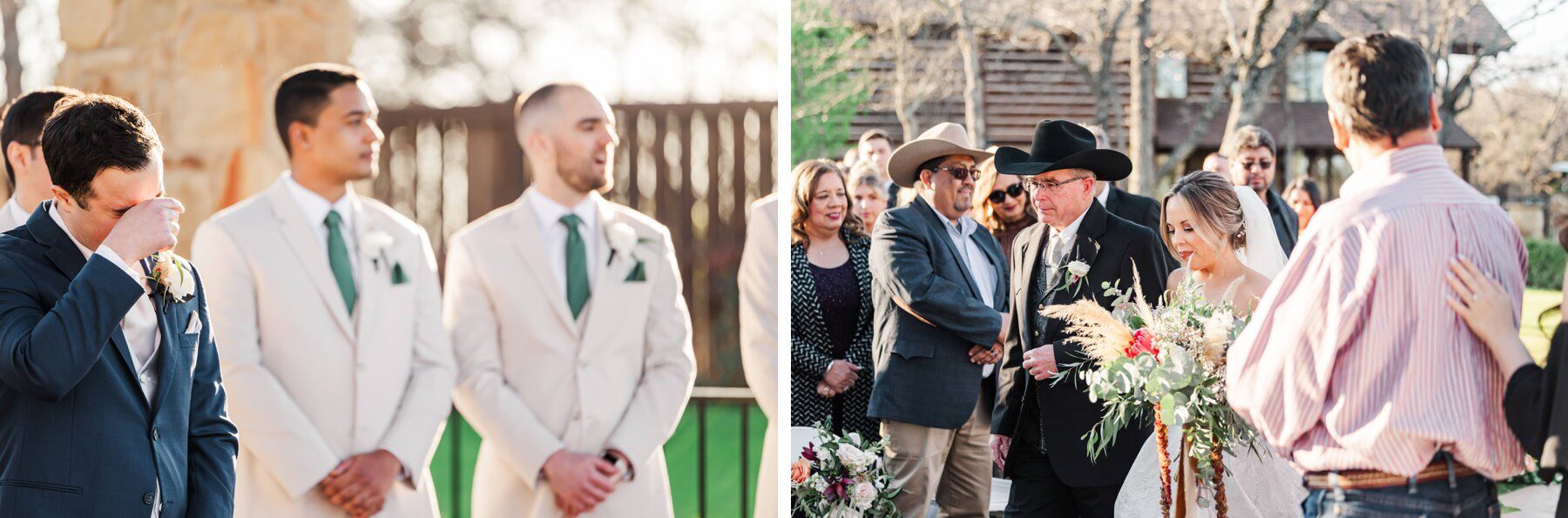 Groom tearing up as bride walks down the aisle