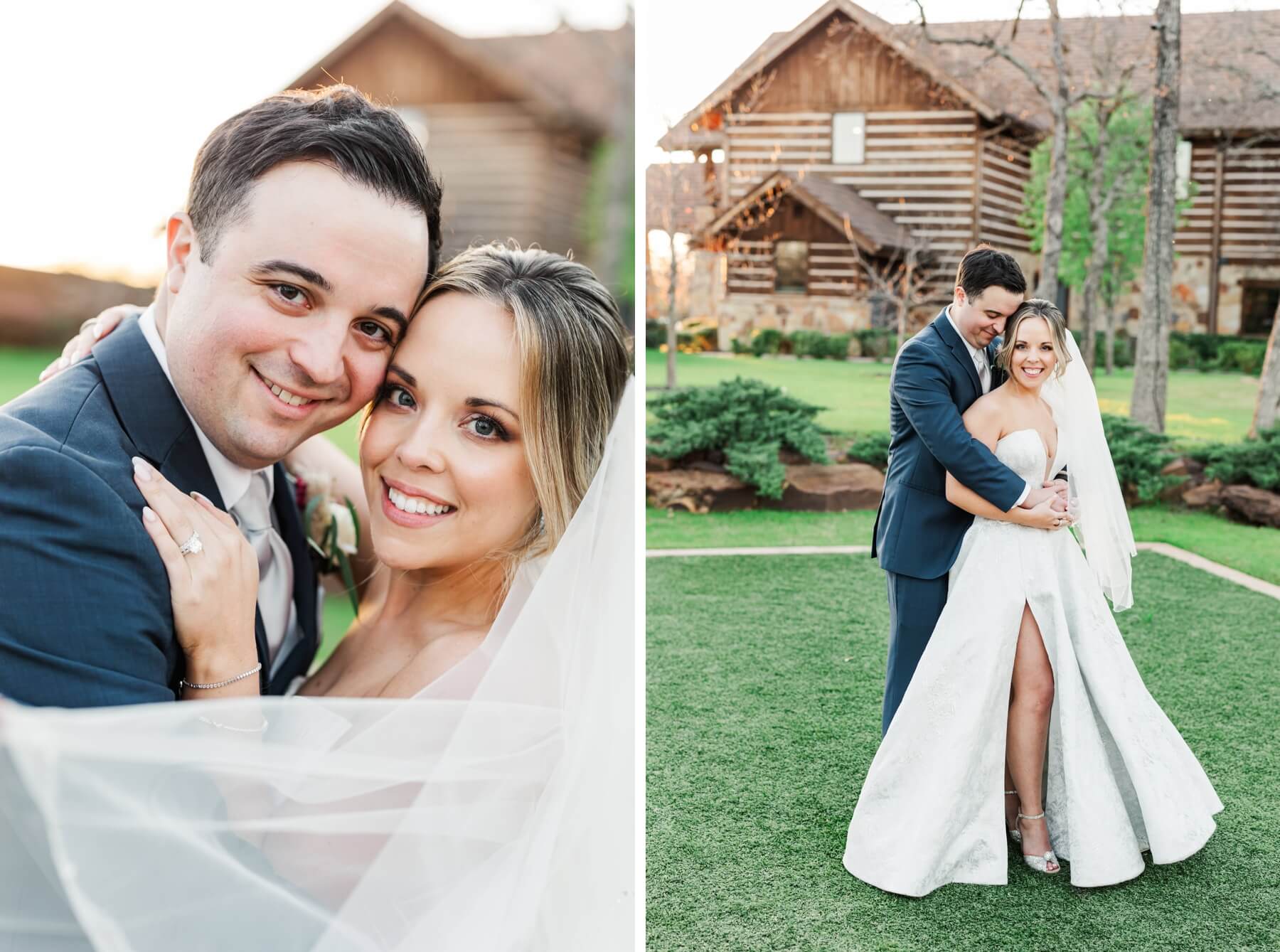 Bride and groom taking pictures on the grounds of The Springs in Denton