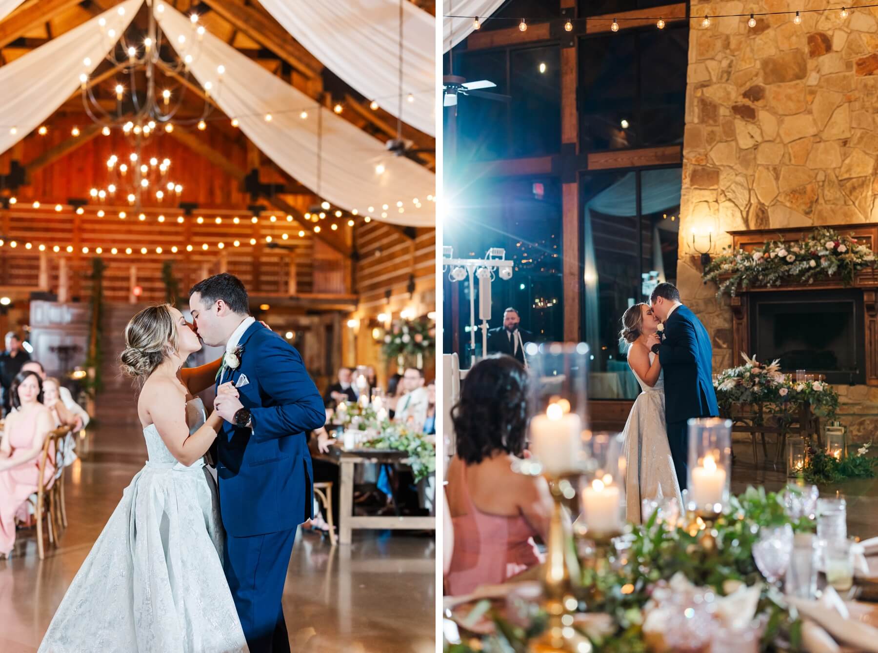 Bride and groom dancing first dance at The Springs in Denton