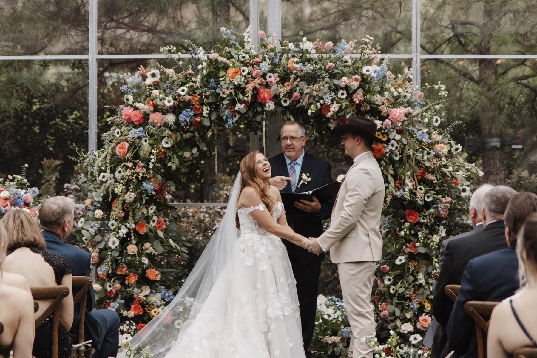 Bride laughing during ceremony