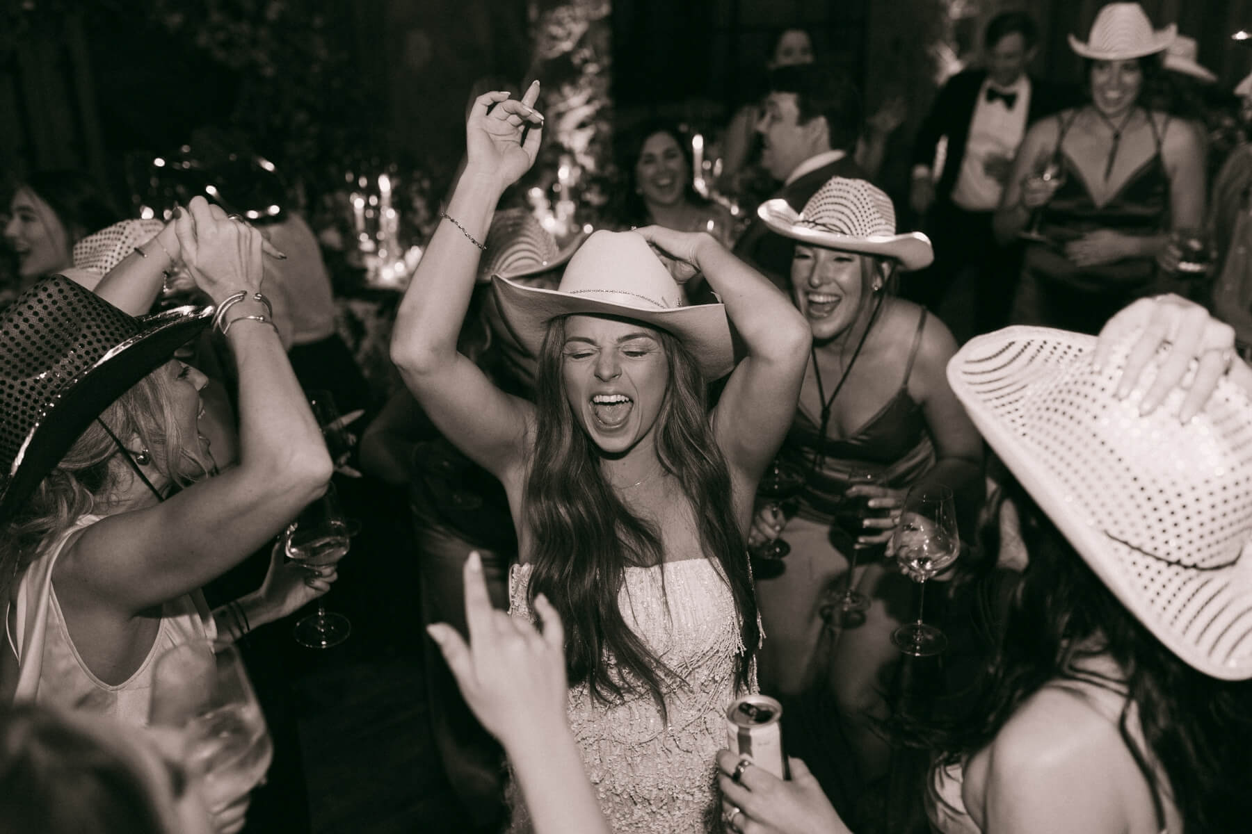 Bride dancing with wedding guests at Fort Worth wedding